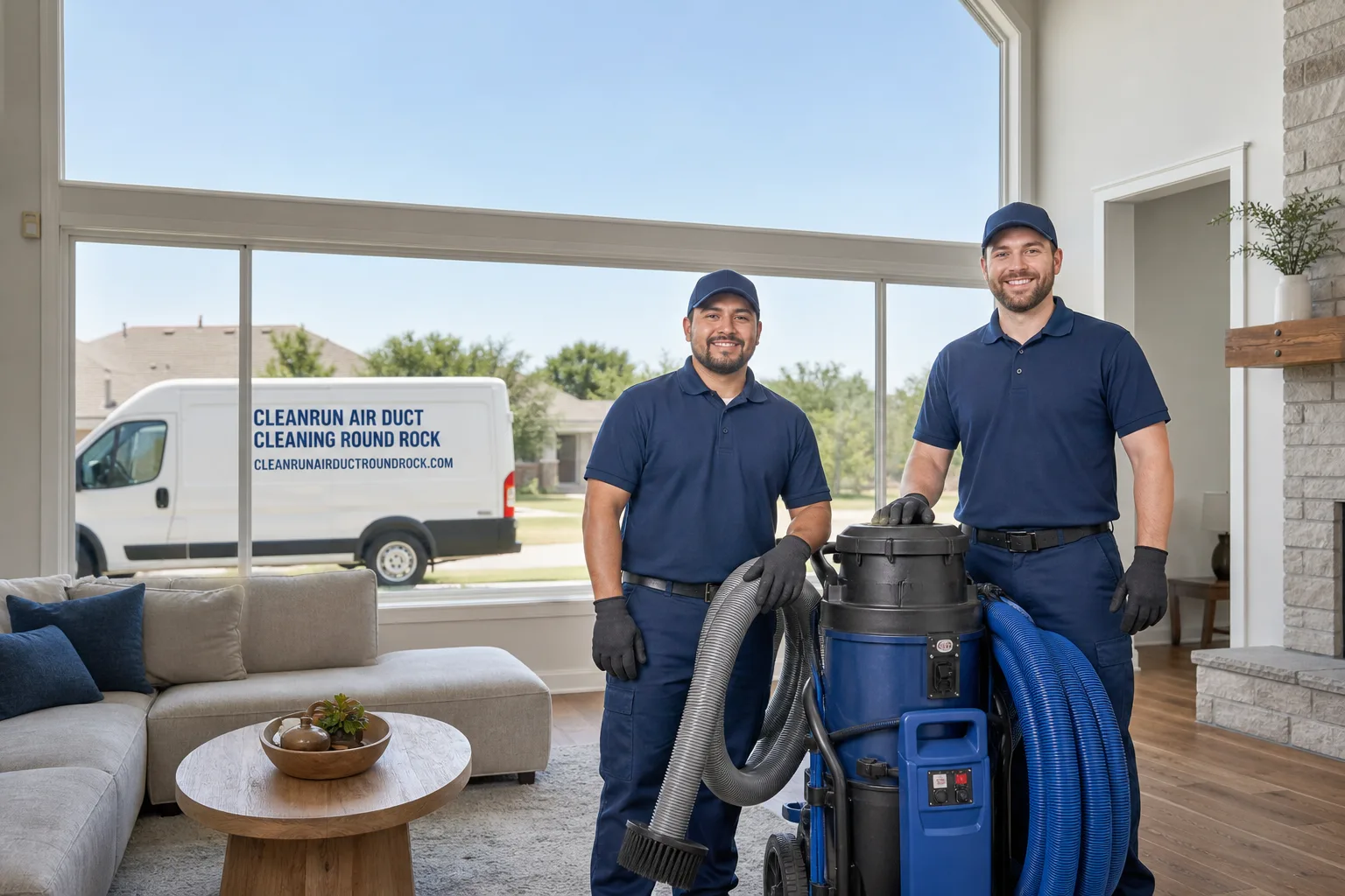 CleanRun Air Duct Cleaning Round Rock air duct cleaning service vehicle and crew in Round Rock, TX